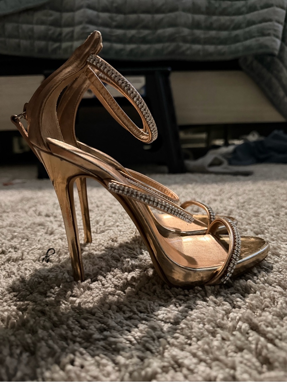 Giuseppe Zanotti Metallic Rose Gold Crystal-Strap Stilettos